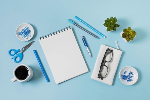 Flat lay workspace arrangement