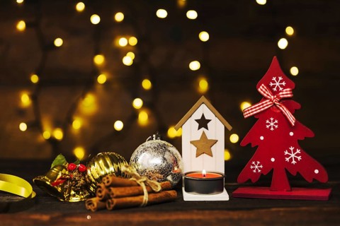 Christmas decoration near fairy lights
