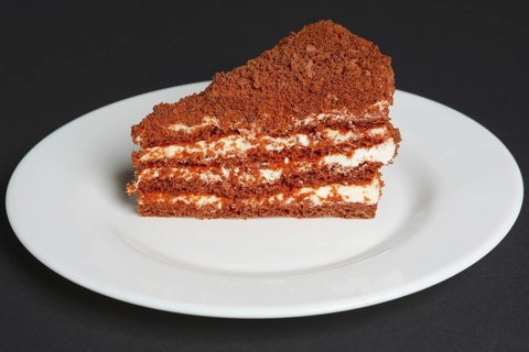 Piece of chocolate biscuit cake