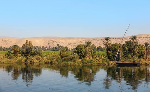 Felucca anchors on the shore