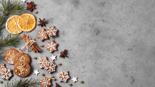 Top view gingerbread cookies with citrus copy space. Resolution and high quality beautiful photo