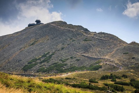 View of the famous mountain besieged by tourists