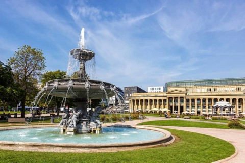Schlossplatz with fountain travelling city in Stuttgart