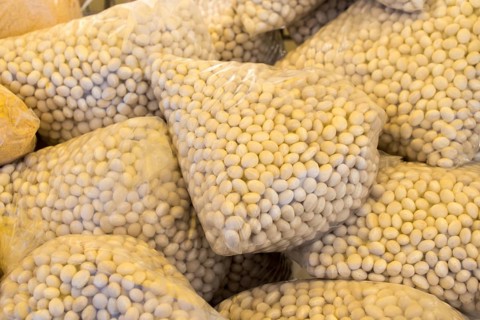 White beans in plastic packaging in the view