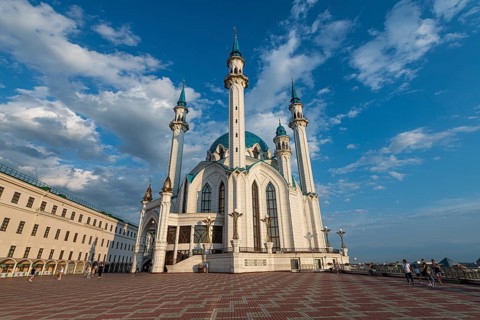 Kul Sharif Mosque in the Kremlin at sunset