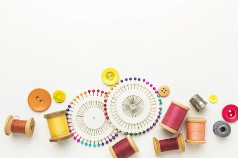 Top view thread with needles buttons. Resolution and high quality beautiful photo