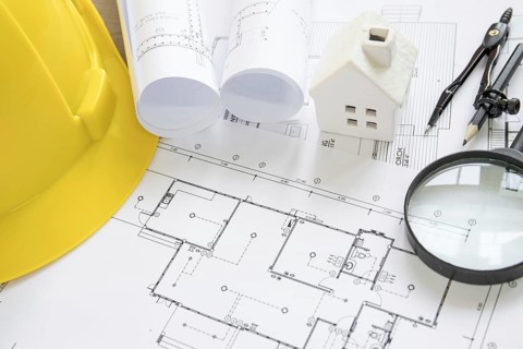 Toy house nd drafting tools schemes. Resolution and high quality beautiful photo