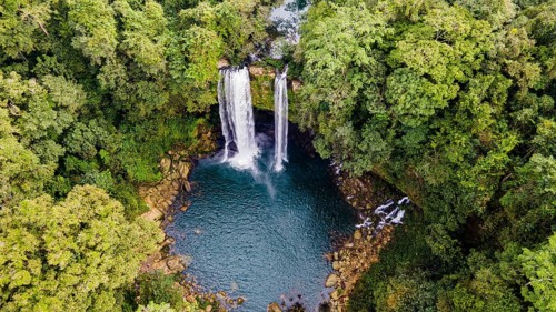 Aerial of Misol Ha waterfall