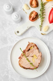 Top view of piece of roasted pork neck