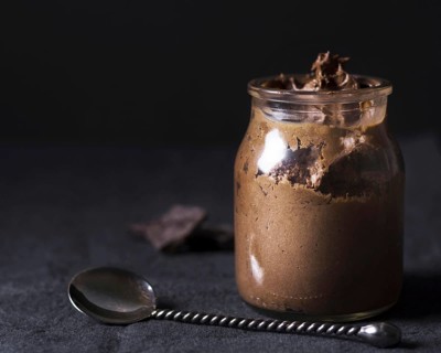 Close up delicious chocolate mousse ready be served
