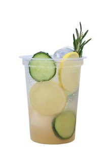 Cucumber and lemon lemonade in plastic take away glass