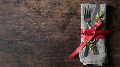 Top view christmas tableware arrangement with copy space. Resolution and high quality beautiful photo