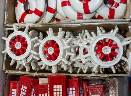 Set of wooden steering wheels of a boat