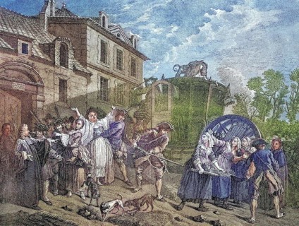 Police abolition of a dome nest by the municipal authorities. French copperplate engraving