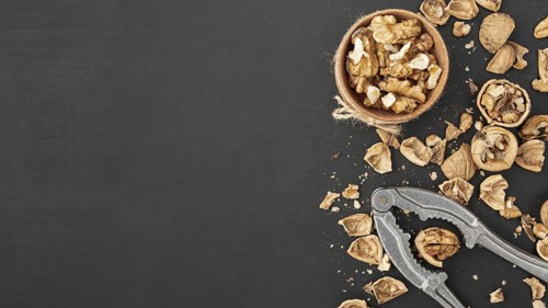 Top view walnuts with cracker copy space. Resolution and high quality beautiful photo