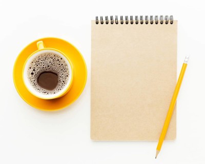 Top view frame with notebook coffee. Resolution and high quality beautiful photo