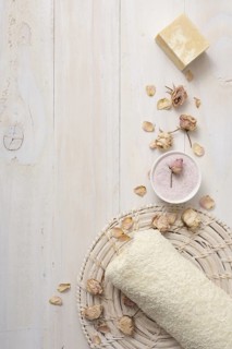 Top view towel with scented products. Resolution and high quality beautiful photo