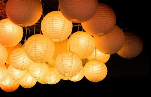 Bunch of paper lantern lamps in the display