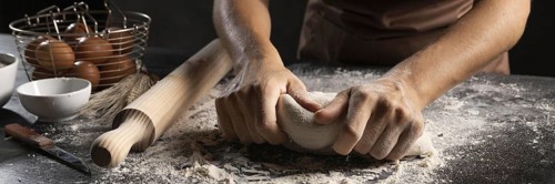 Chef using hands flour knead dough