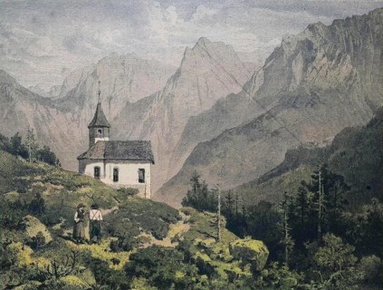 A peasant couple near a chapel on the Kaisergebirge