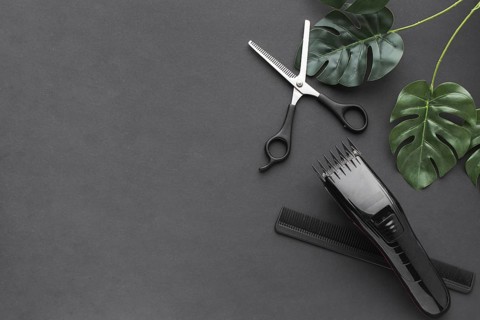 Scissors hair trimmer copy space