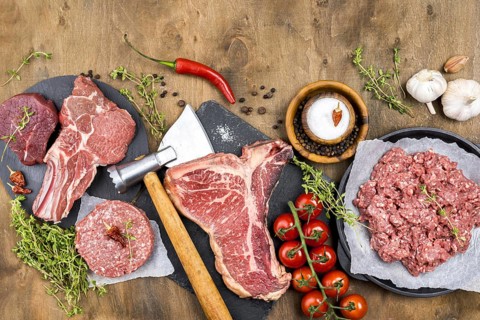 Top view meat with herbs tomatoes. Resolution and high quality beautiful photo