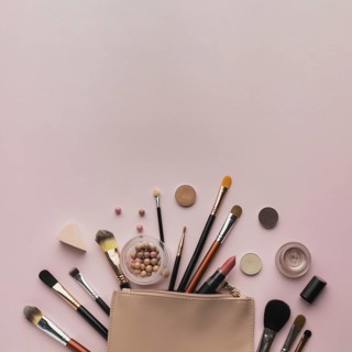 Top view arrangement with beauty bag copy space. Resolution and high quality beautiful photo