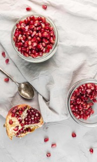 Top view healthy breakfast with pomegranate seeds. Resolution and high quality beautiful photo