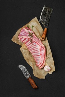 Top view of raw fresh lamb ribs