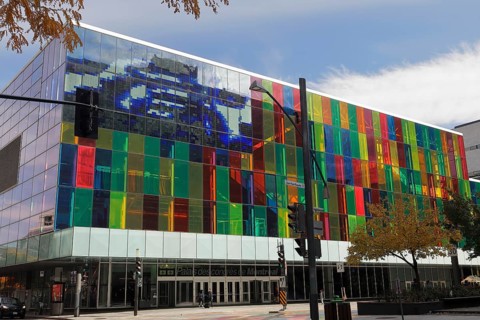 Colorful windows of the Palais des congres de Montreal
