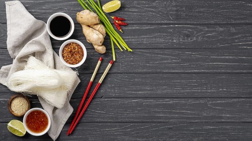 Top view noodles spices with copy space. Resolution and high quality beautiful photo