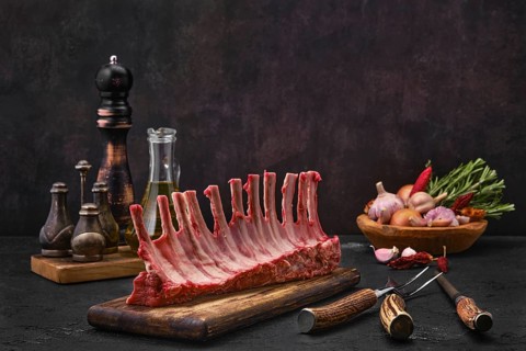 Raw fresh lamb ribs with spice