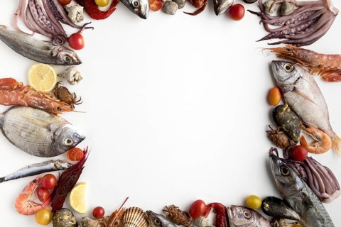 Top view assortment seafood frame. Resolution and high quality beautiful photo