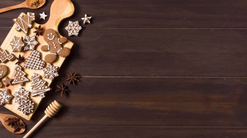Flat lay gingerbread cookies selection christmas with copy space
