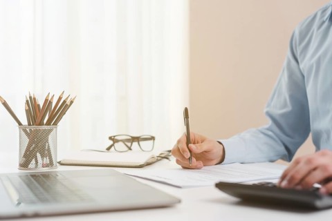 Office desktop with laptop business man