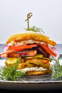 Potato fritter burger with chicken breast