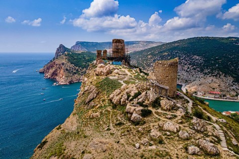 Aerial of the castle and bay of Balaklava
