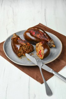 Aubergine filled with meat baked in oven