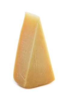 Triangle piece of parmesan cheese isolated on white background