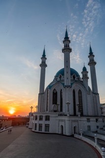 Kul Sharif Mosque in the Kremlin at sunset