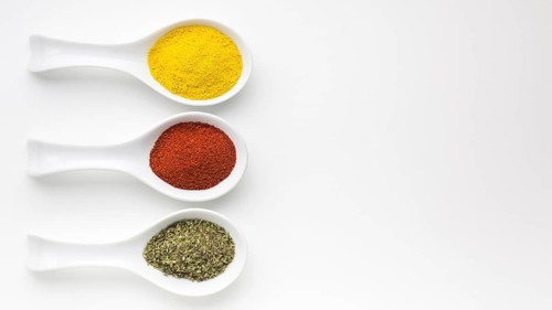 Three spoons with spicy powder table. Resolution and high quality beautiful photo