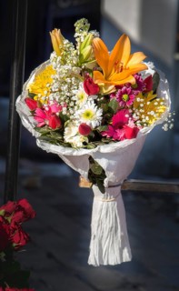 Beautiful bouquet of flowers at the street flower vendor