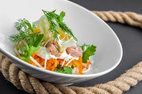 Plate with tuna salad with eggs