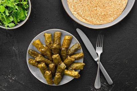 Grape leaves stuffed with meat and rice