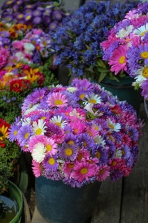 Beautiful bouquet of flowers on street flower vendor