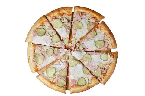 Top view of pizza with chicken
