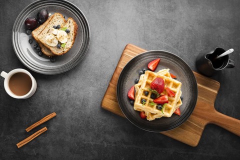 Top view breakfast waffles. Resolution and high quality beautiful photo