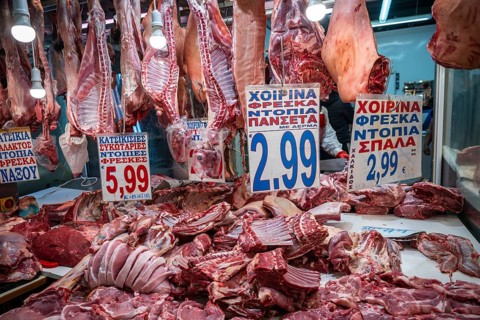 Raw meat at a stall