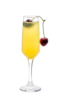 Mimosa cocktail decorated with cherry isolated on white background