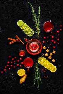 Composition with tonic drink with cranberry